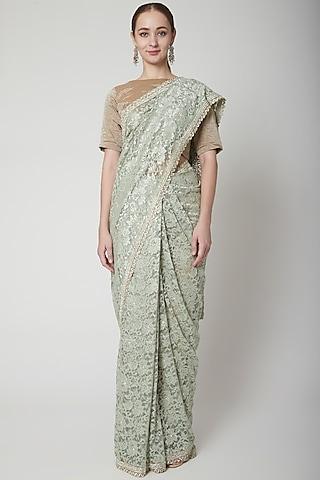grey hand embroidered saree
