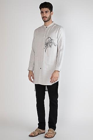 grey hand painted floral motif shirt