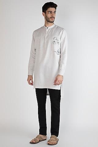 grey hand painted shirt placket kurta