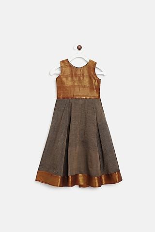 grey handloom cotton dress for girls