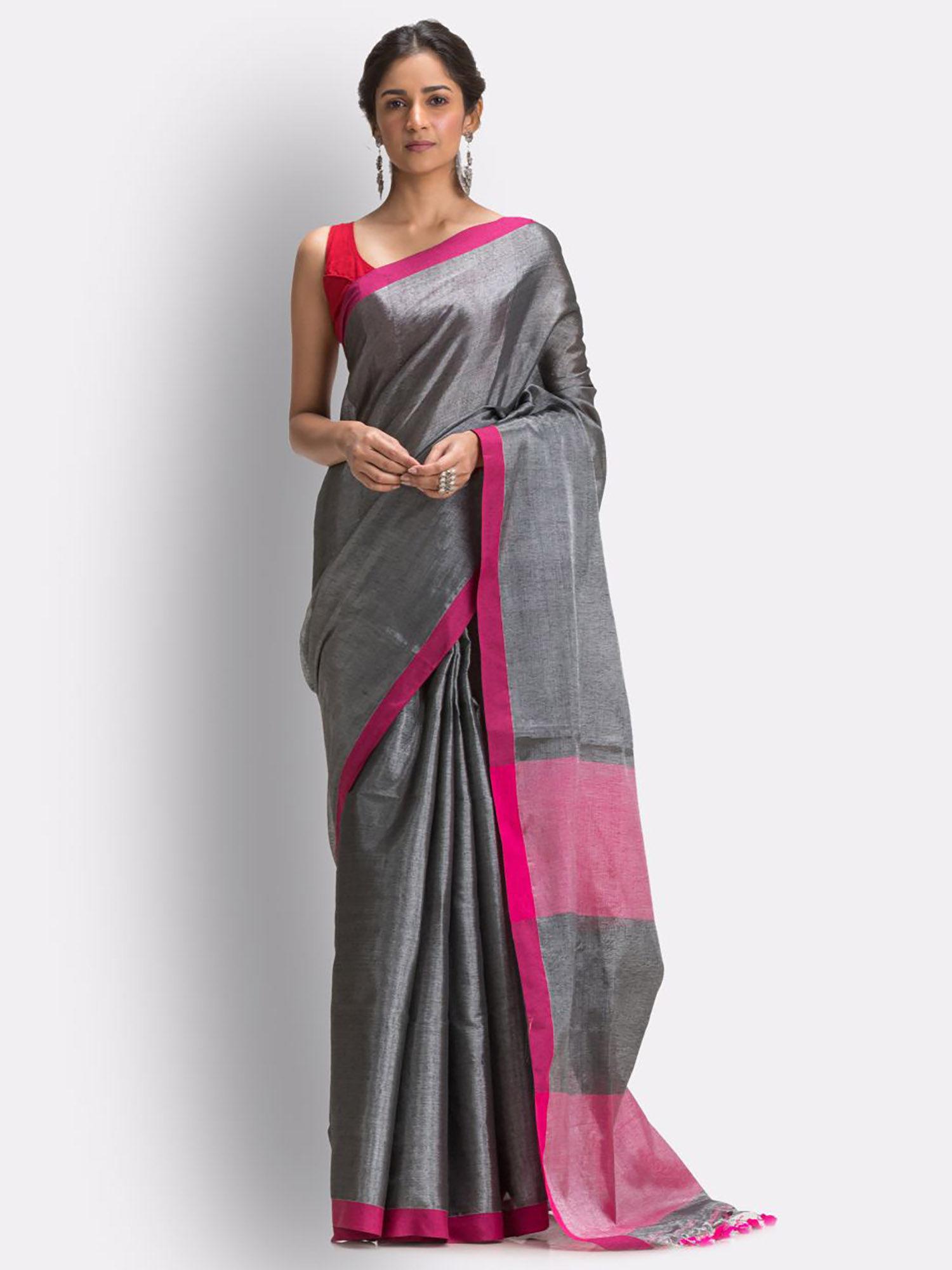 grey handloom zari cotton tissue saree with unstitched blouse