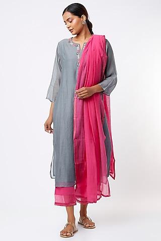 grey handwoven chanderi kurta set