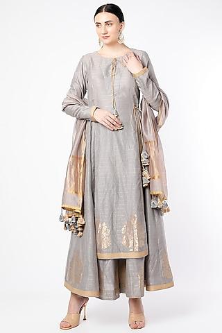 grey handwoven chanderi kurta set