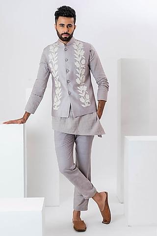 grey handwoven chivia silk applique work bundi jacket