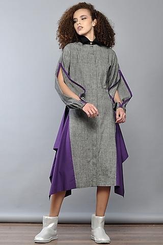 grey handwoven cotton shirt dress