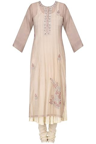 grey handwoven kurta with crushed anarkali and palazzo