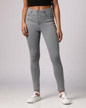 grey high rise skinny fit jeans