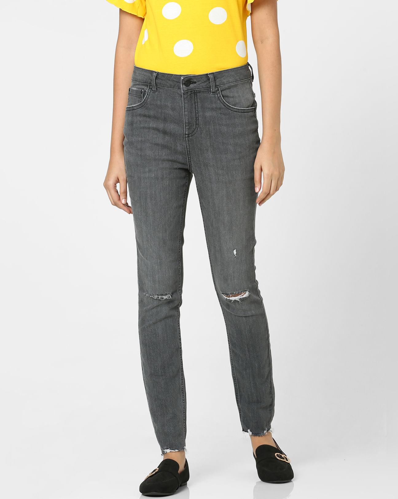 grey high rise skinny jeans