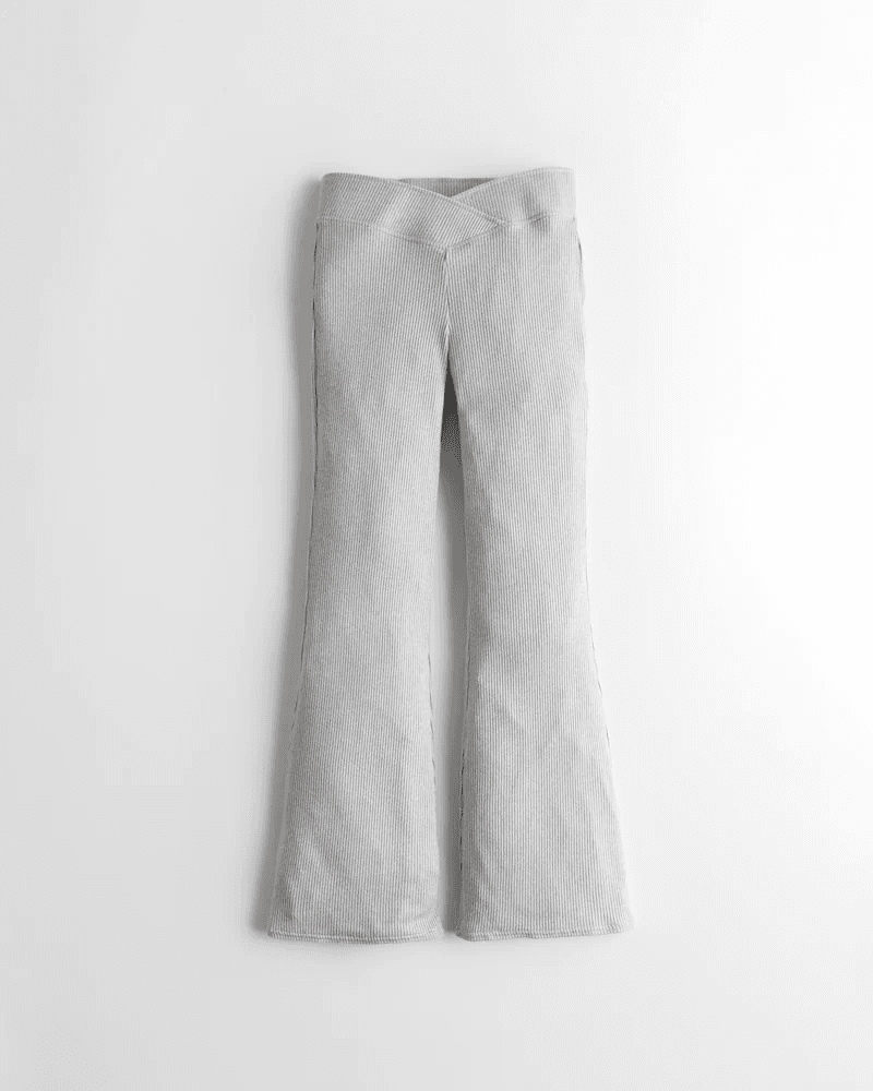 grey high-rise wrap flare pants