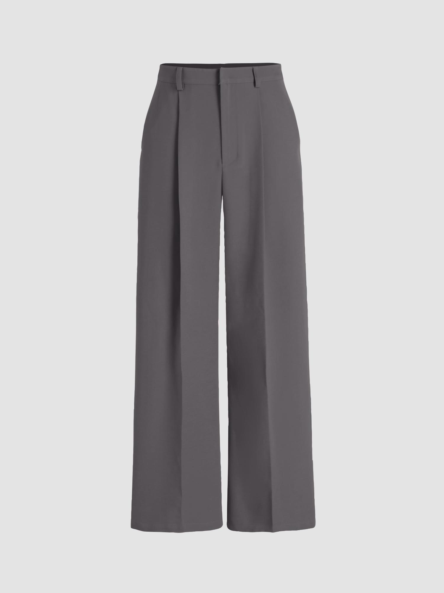 grey high waist pleated wide leg pant