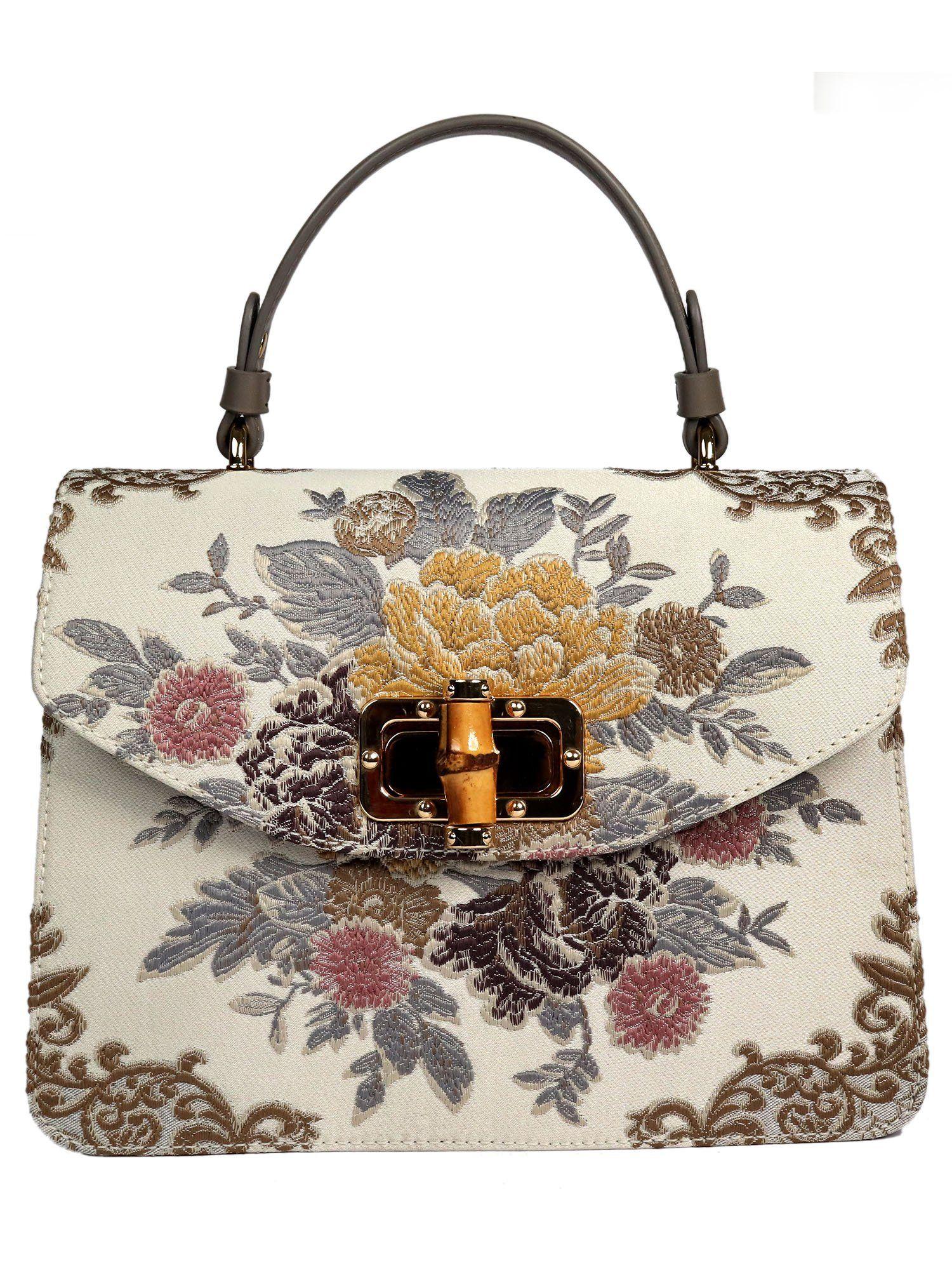 grey hydrangea ivory sling bag