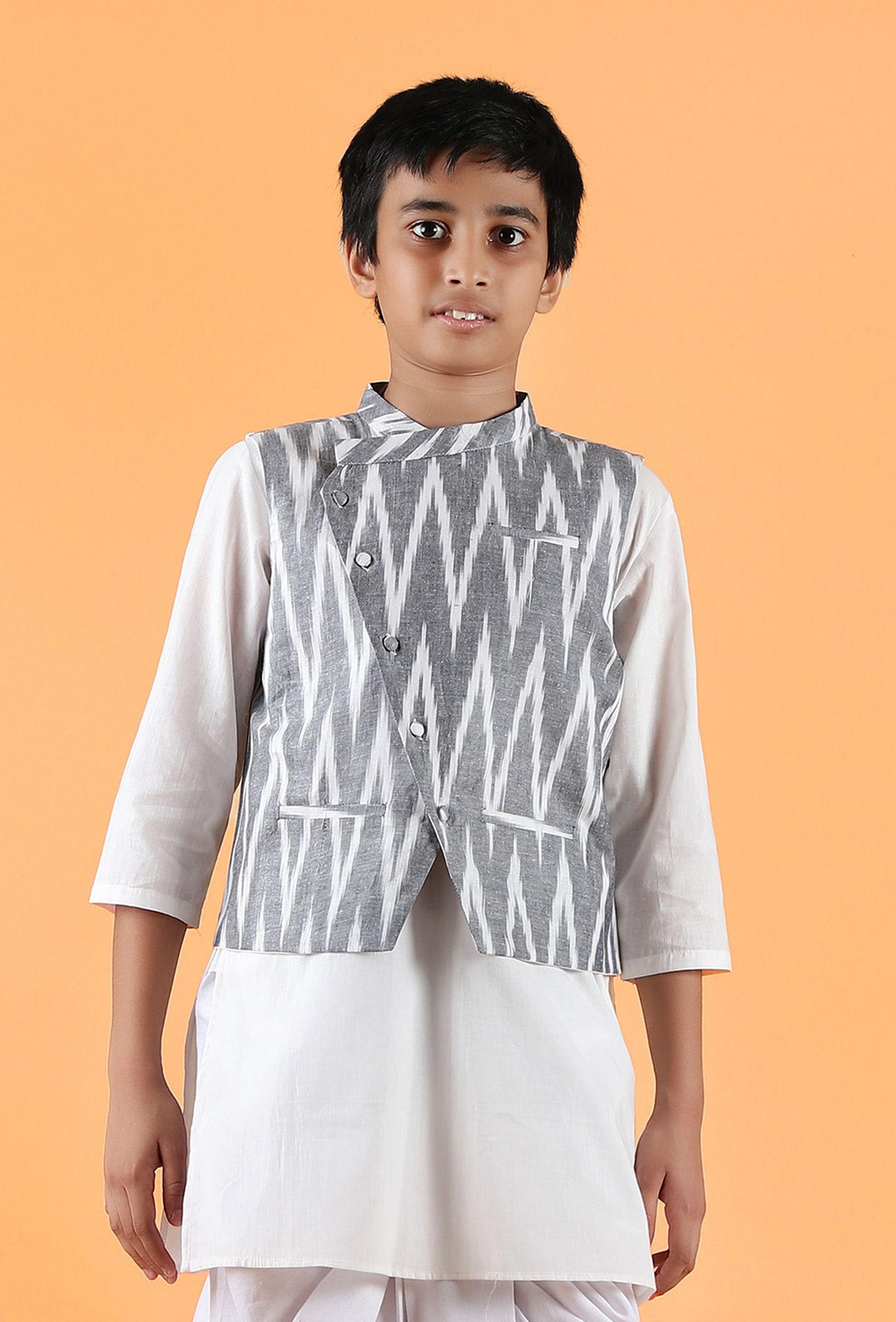 grey ikat cotton nehru jacket