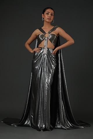 grey interlock cut-out draped gown
