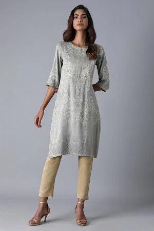 grey jacquard kurta