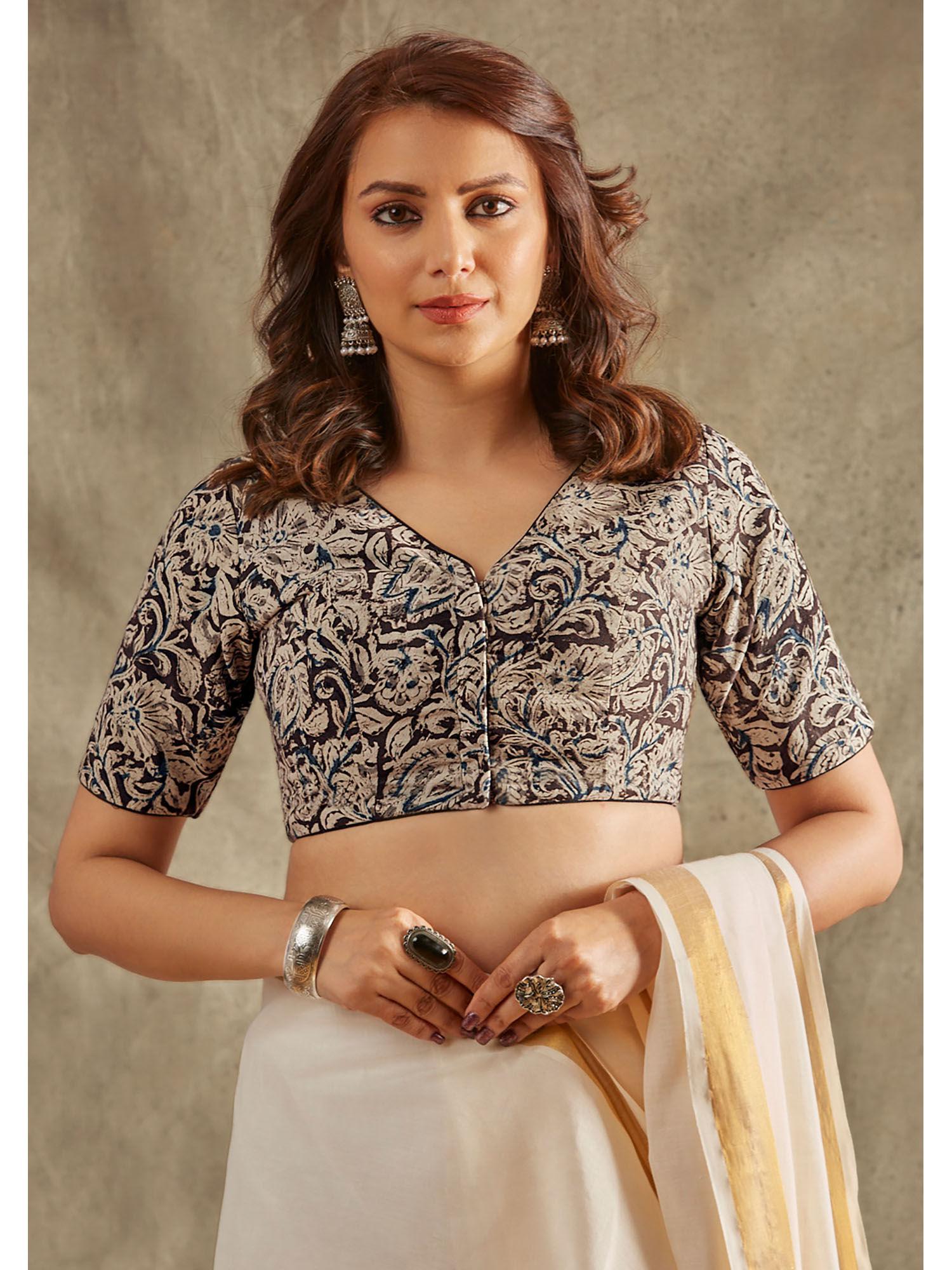 grey kalamkari printed blouse