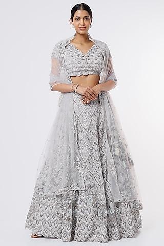 grey lehenga set with embroidery