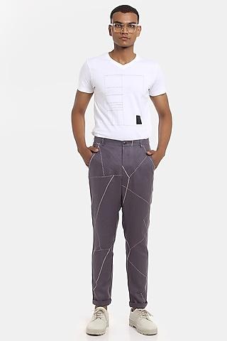 grey linen printed trousers