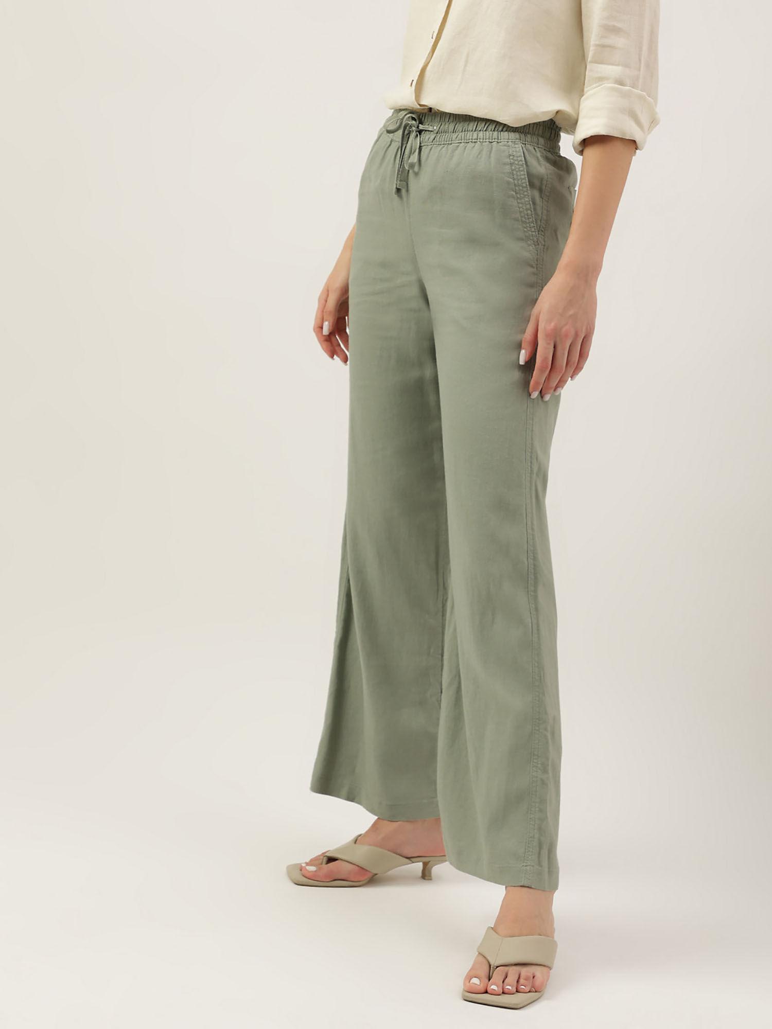 grey linen rich solid wide leg pant