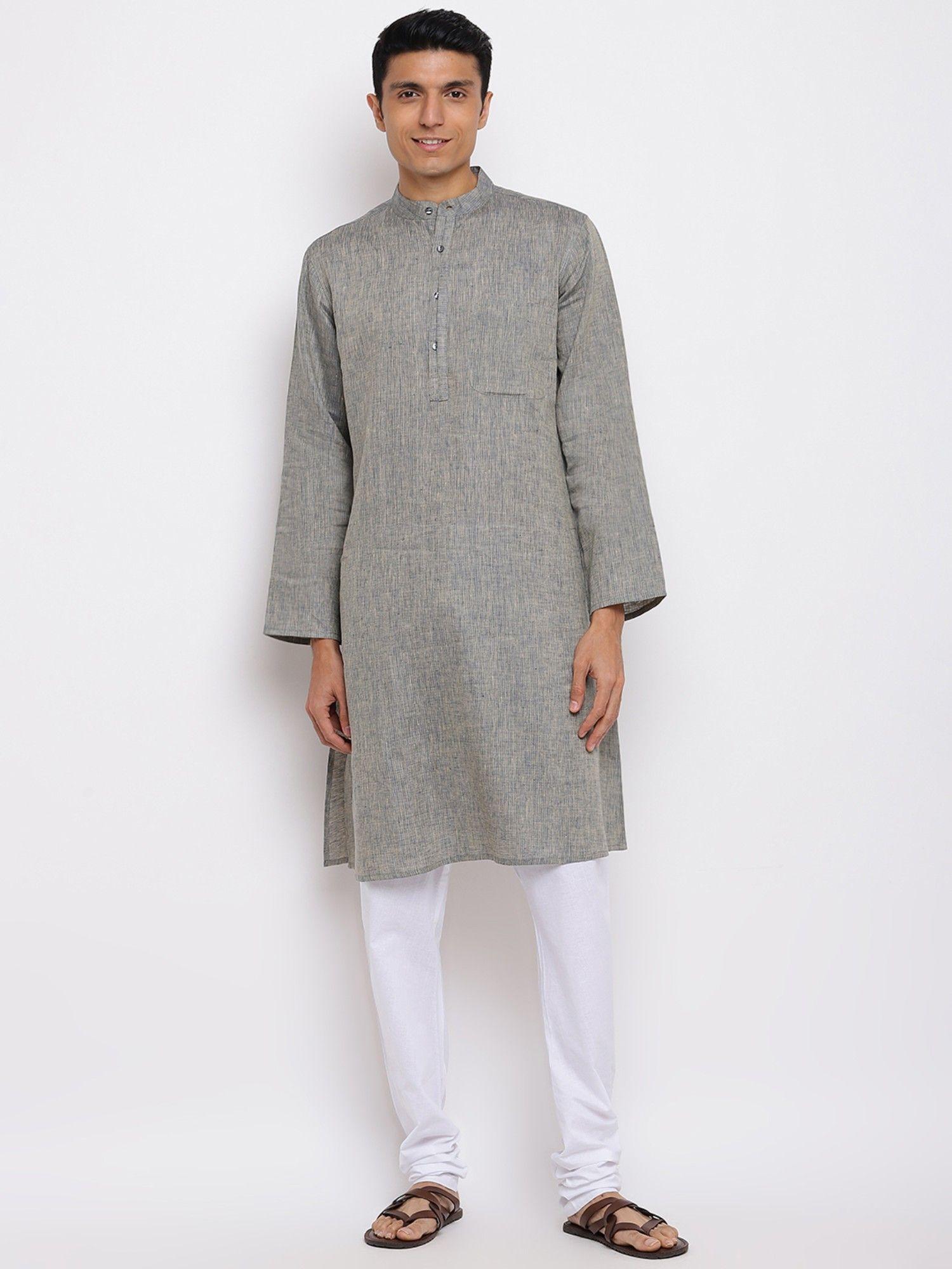 grey linen striped long kurta