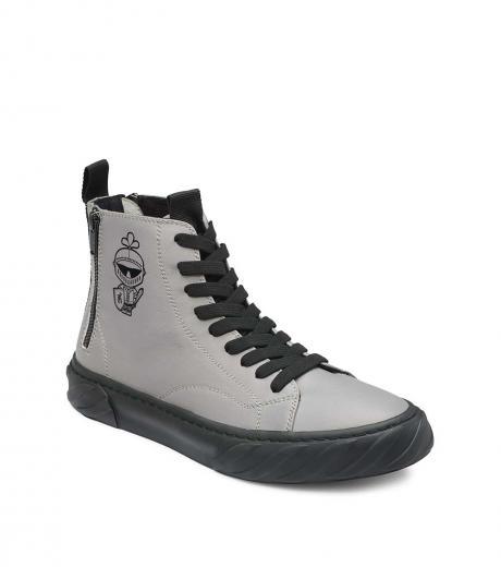 grey logo leather high top sneaker