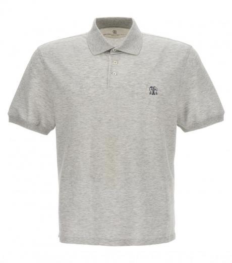 grey logo print polo shirt