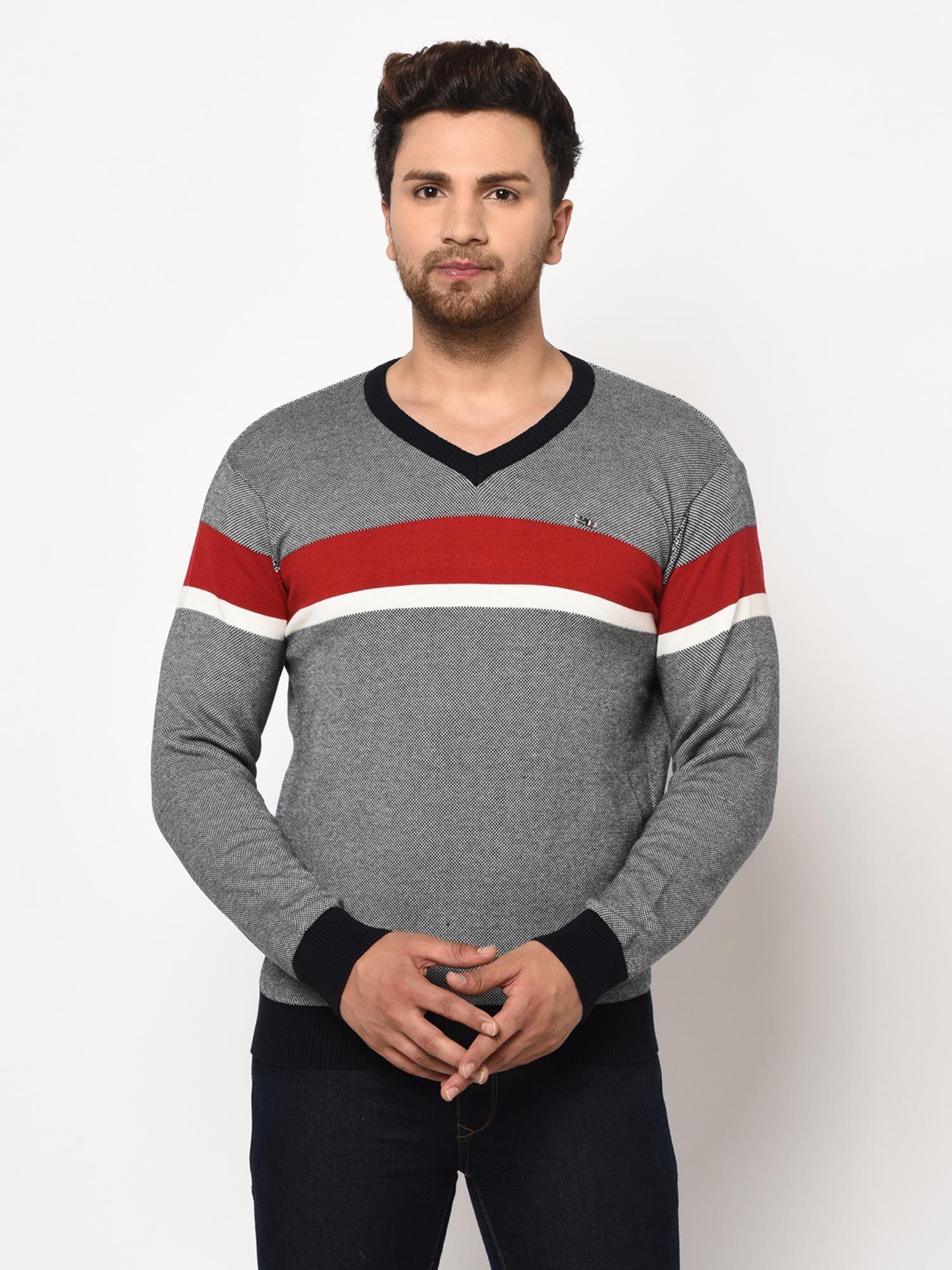 grey long sleeves striped sustainable sweater