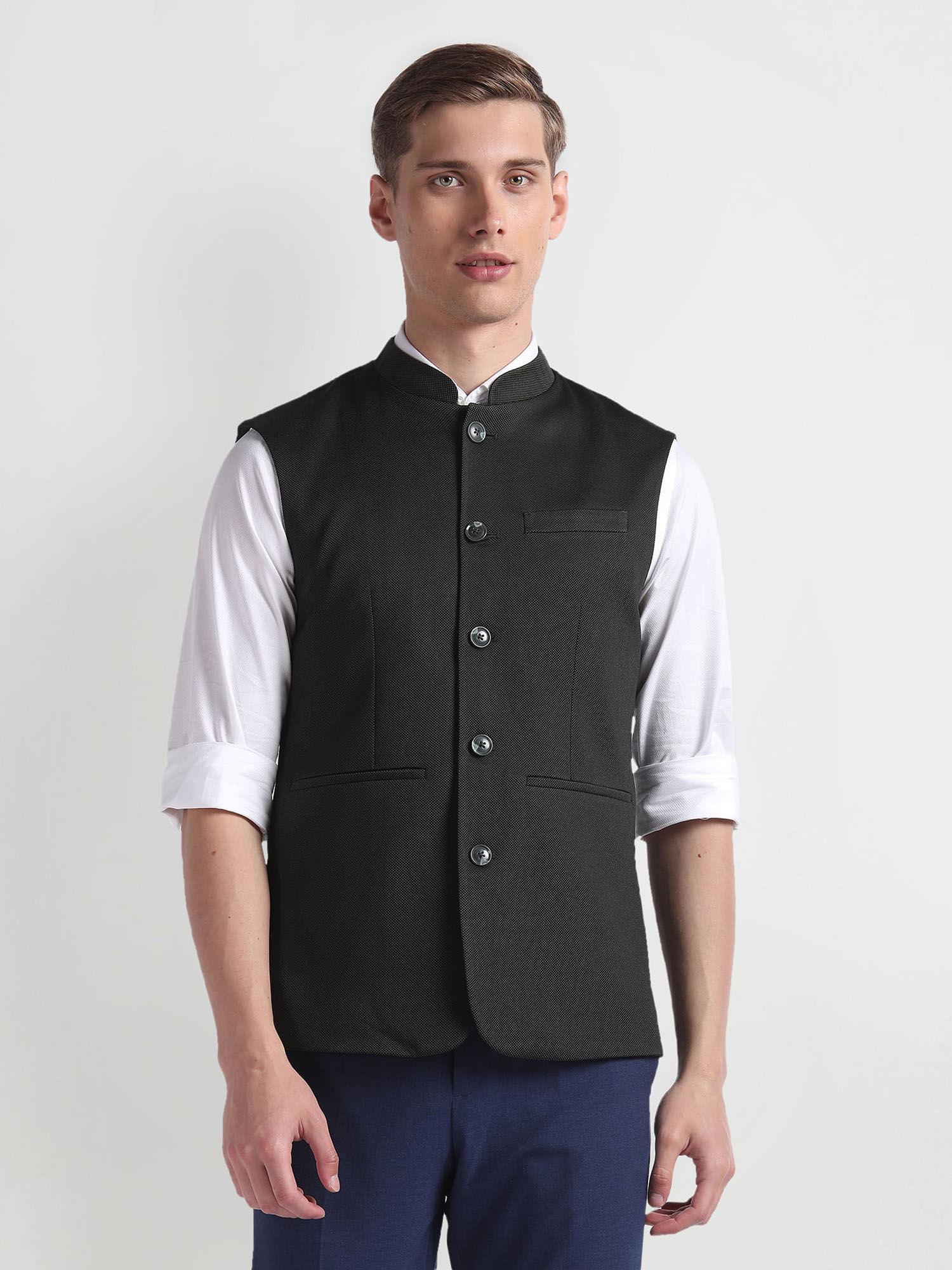 grey mandarin collar ceremonial nehru jacket