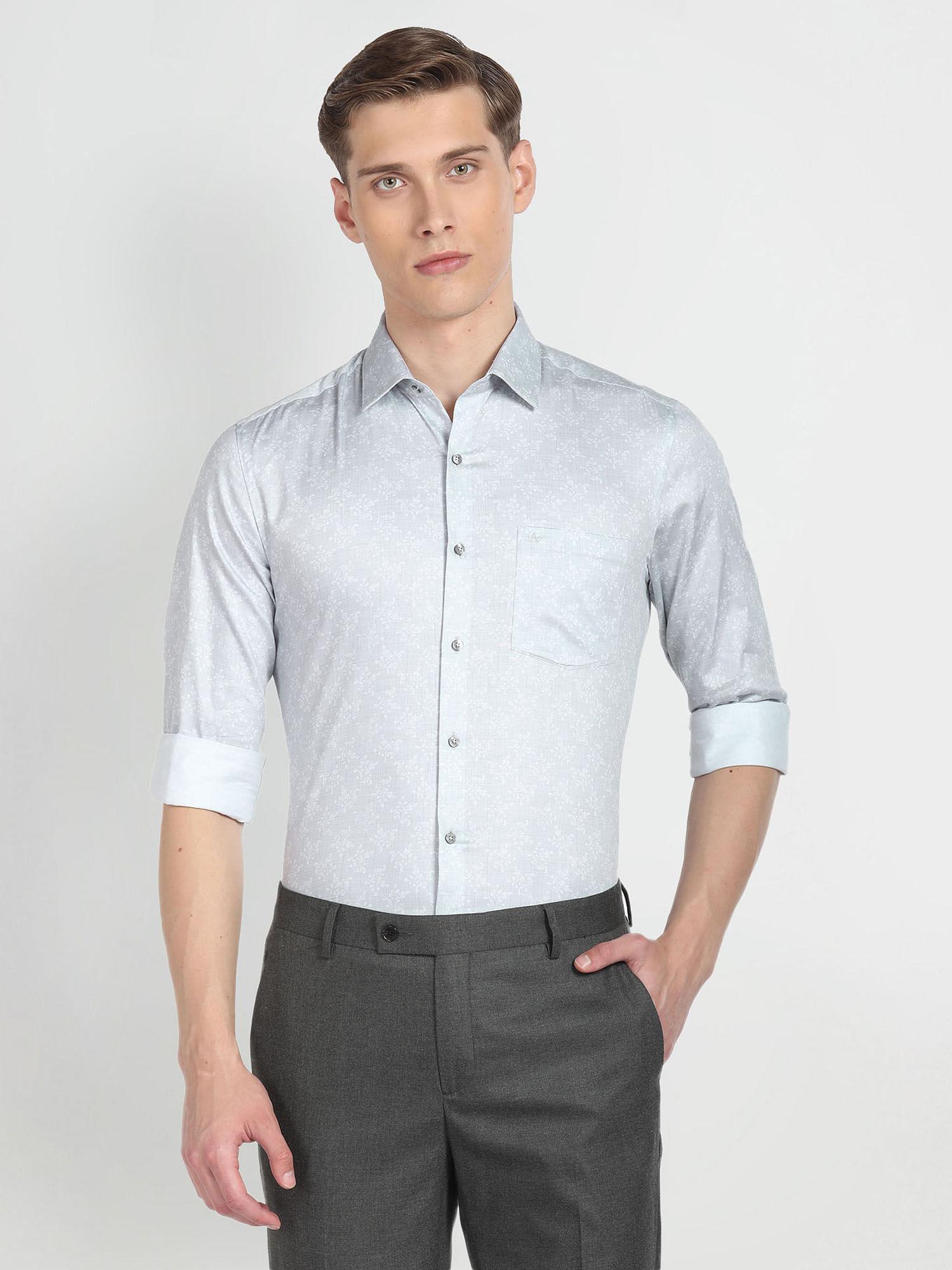 grey manhattan slim fit cotton formal shirt