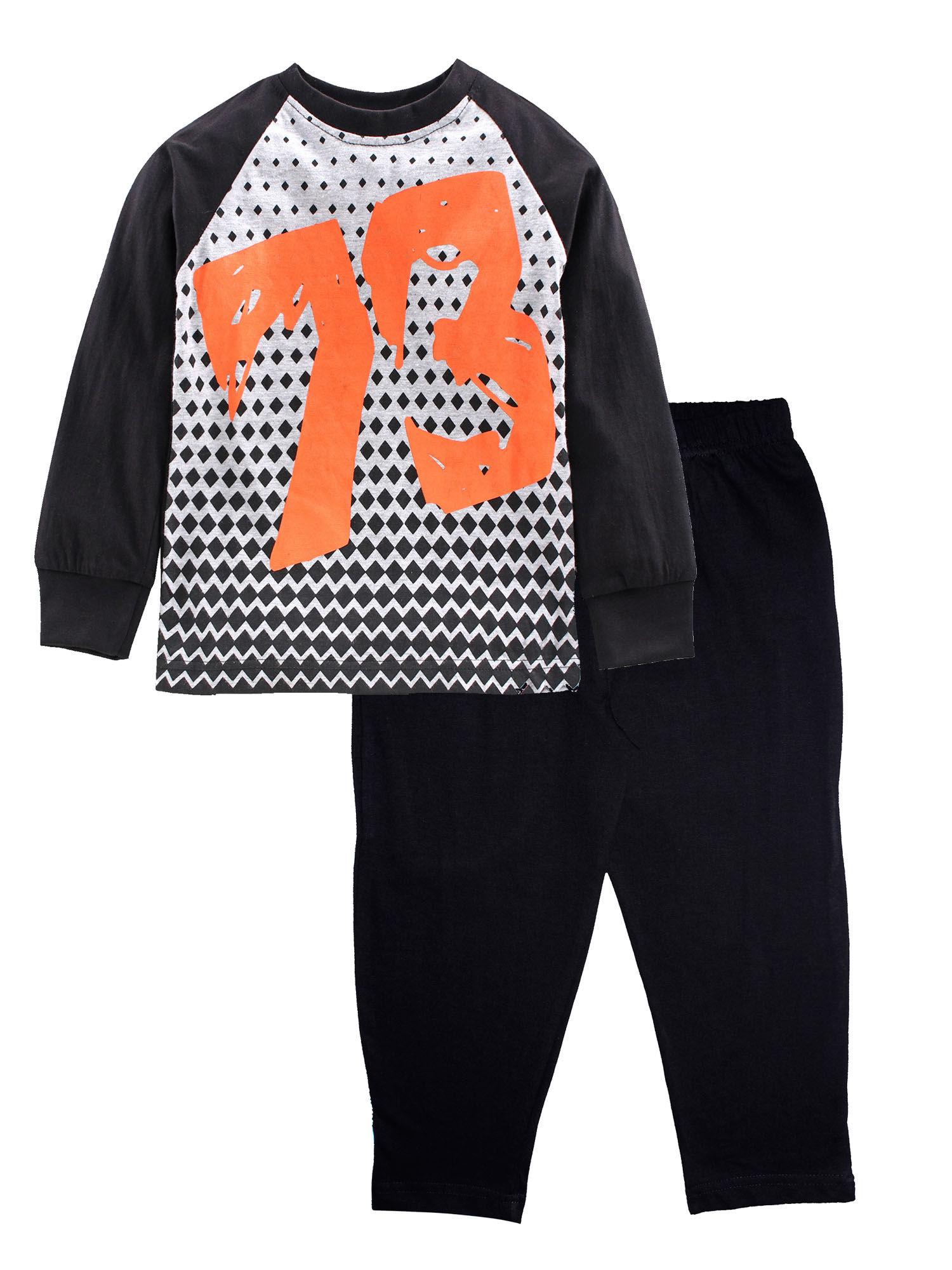 grey melange and black 73 print raglan sleeve round neck tee and pyjama (set of 2)