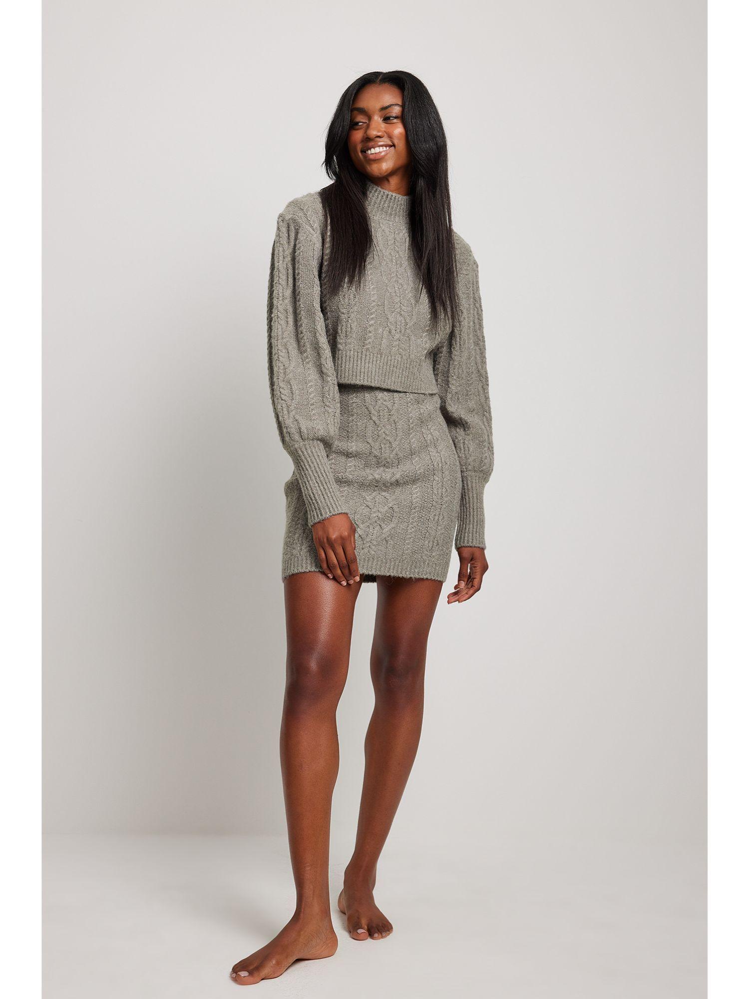 grey melange cable knitted short sweater