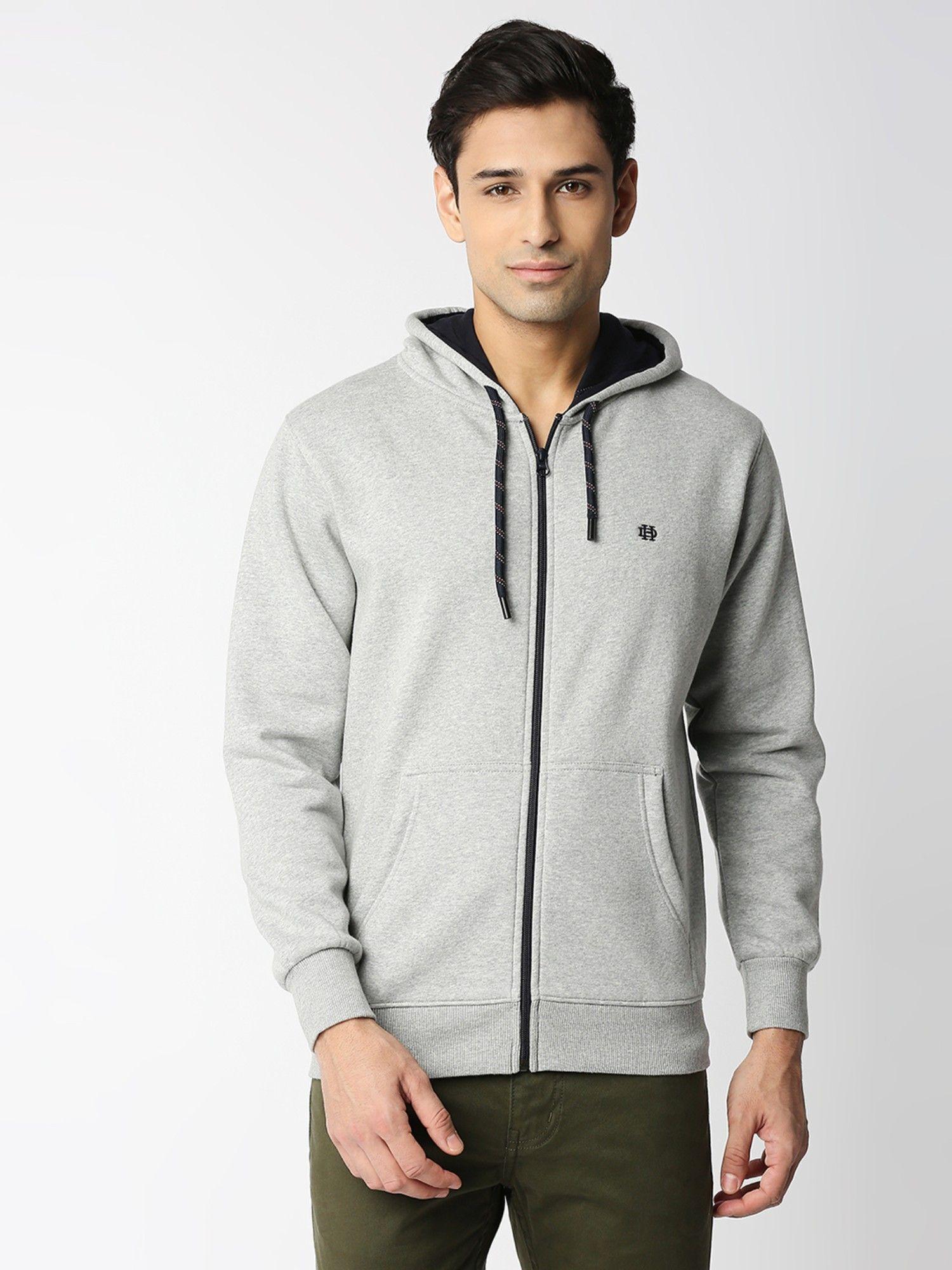 grey melange fleece full-zip hoodie