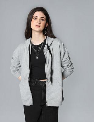 grey melange long sleeve solid sweatshirt
