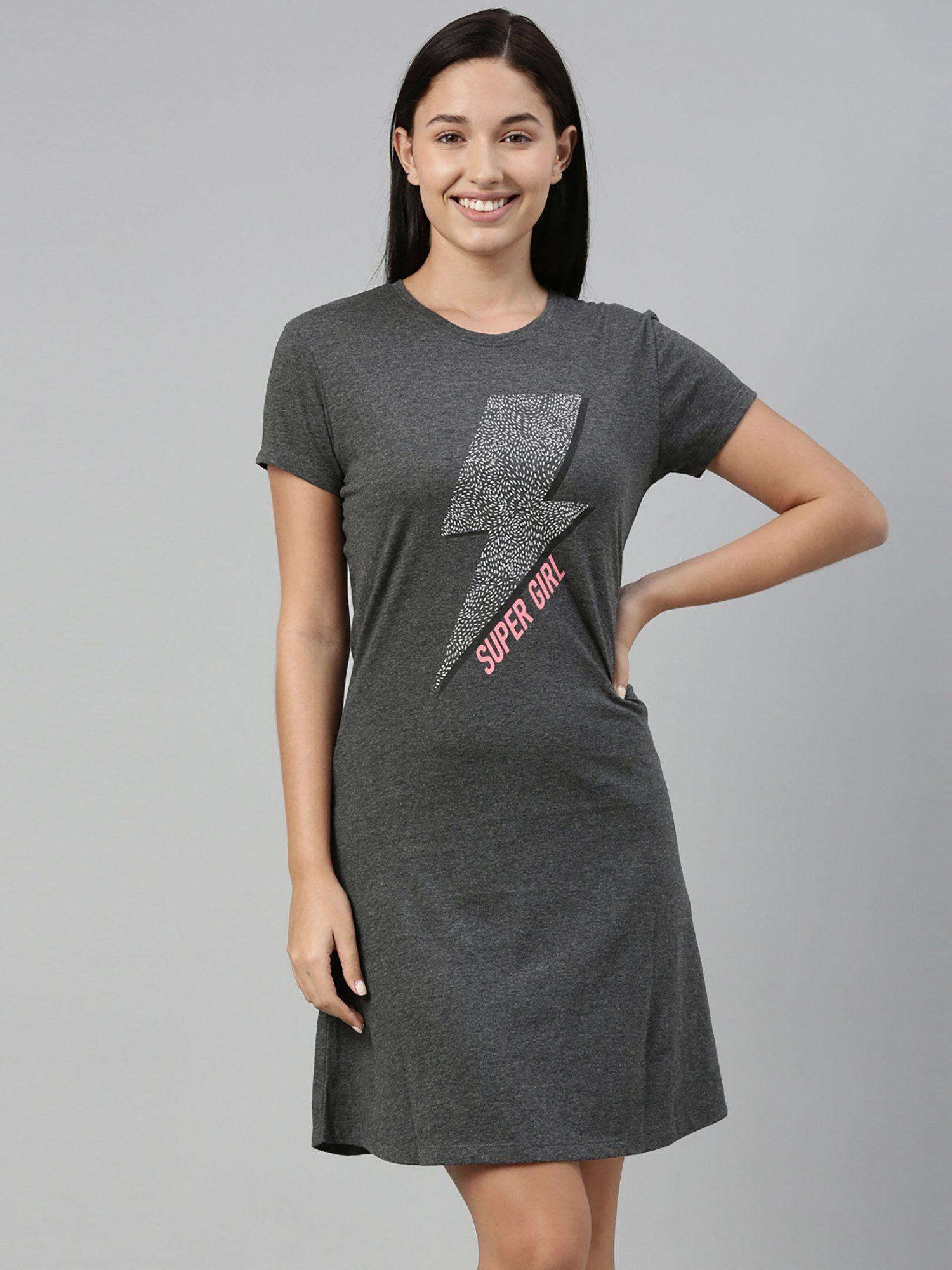 grey melange printed pure cotton nightdress