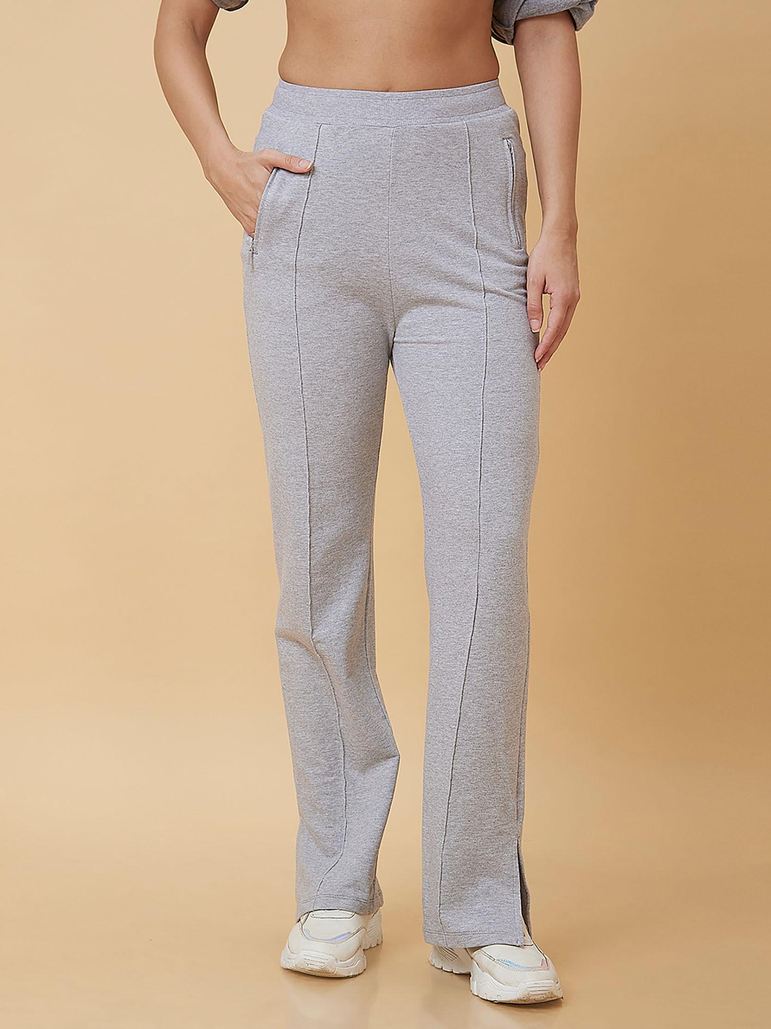 grey melange wide leg fit women trackpant