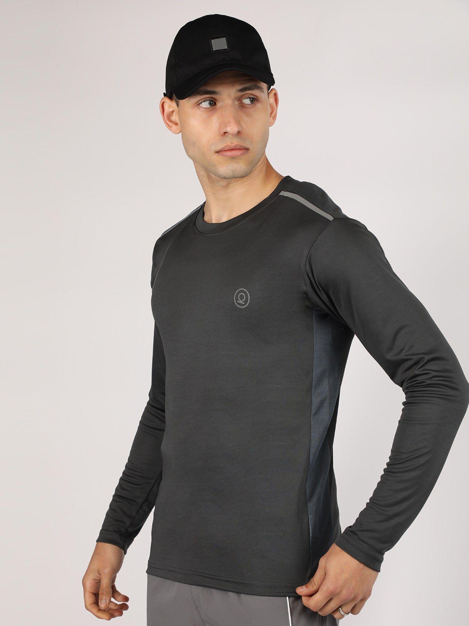 grey men full sleeves gym t-shirt