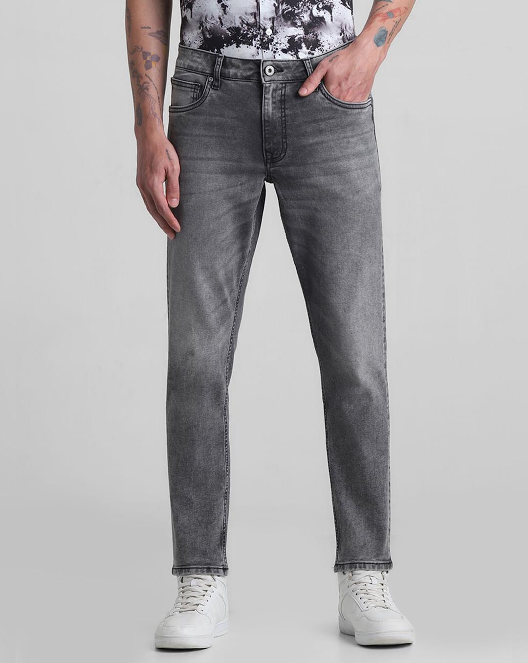 grey mid rise brak slim fit jeans