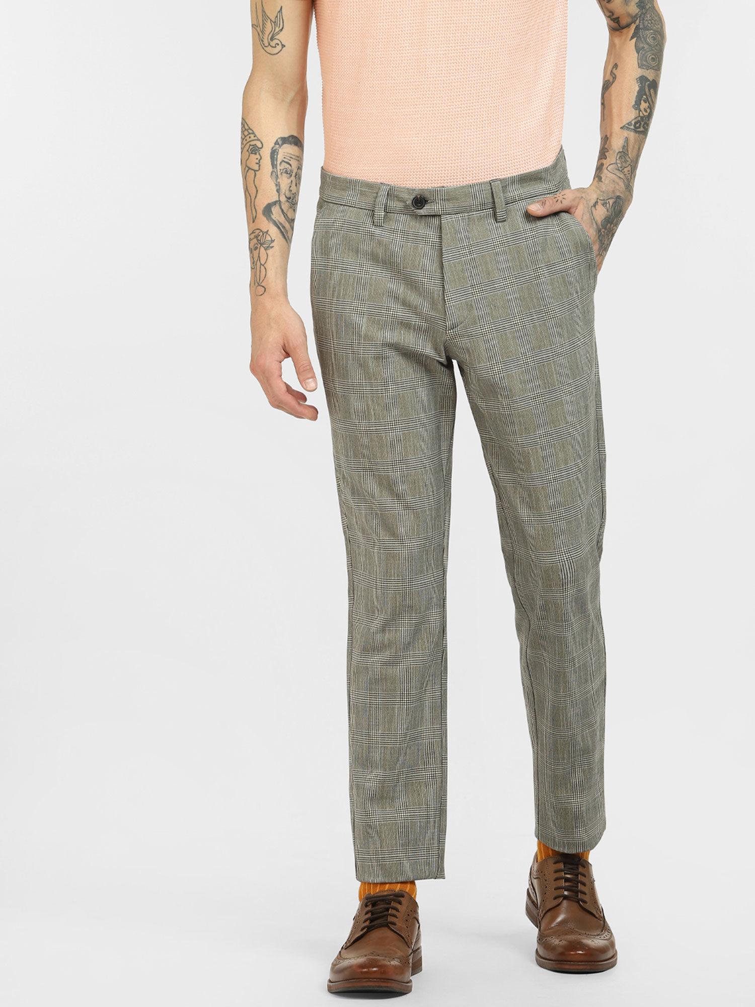 grey mid rise check pants