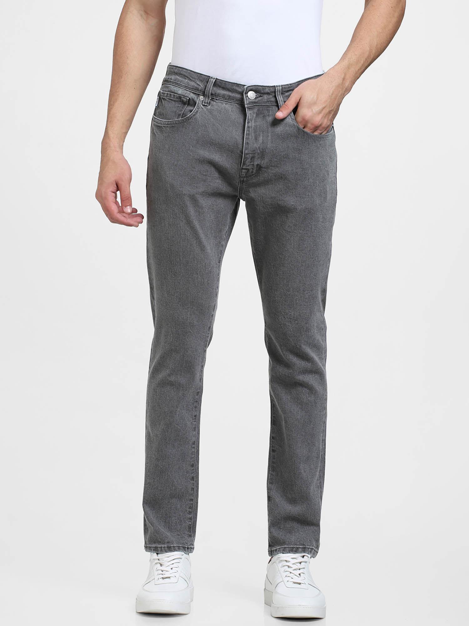 grey mid rise dyed leon slim fit jeans