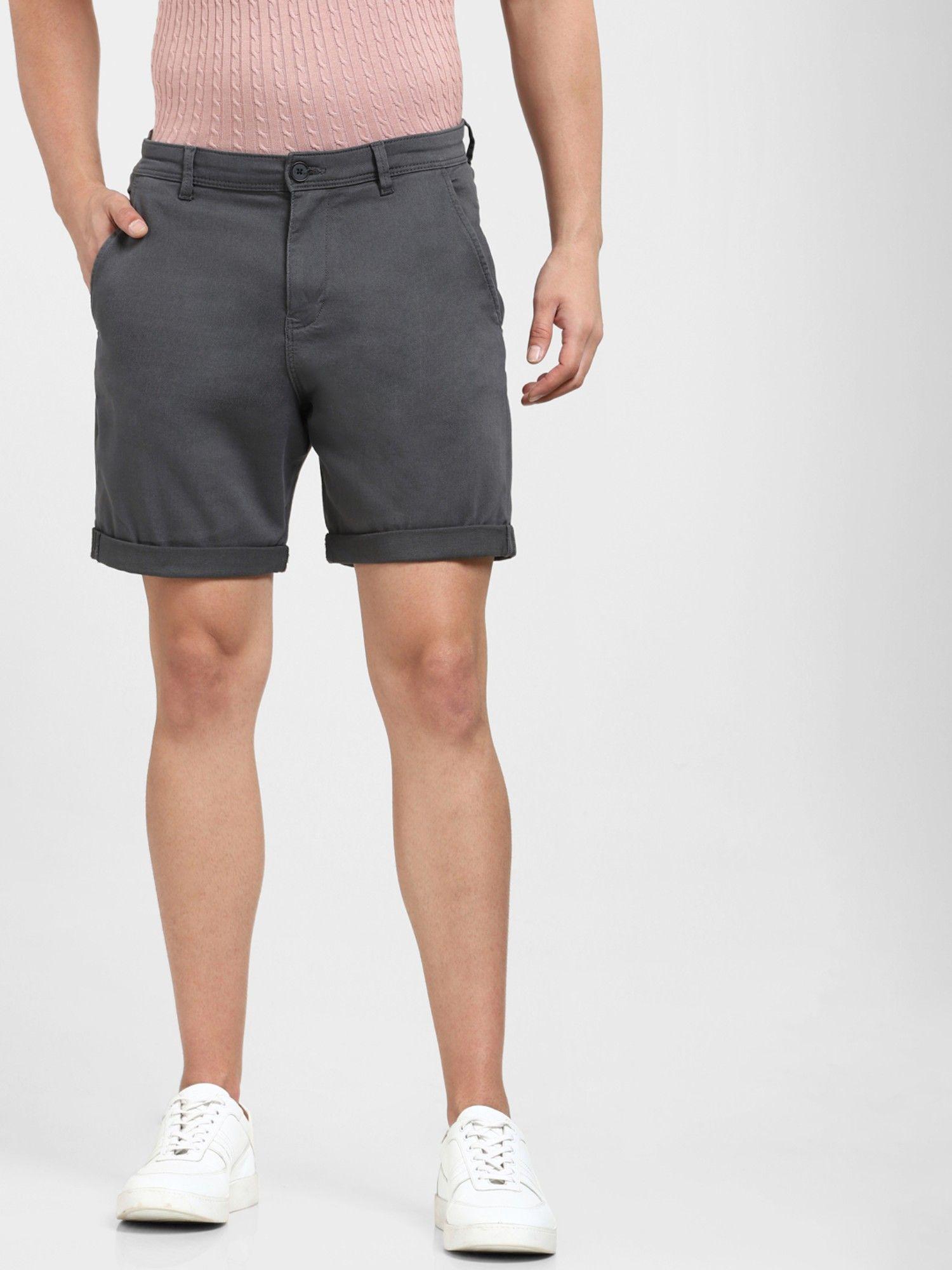 grey mid rise shorts