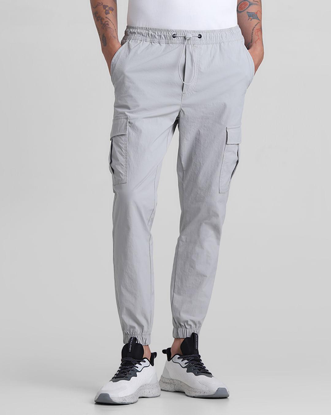 grey mid rise slim fit cargos