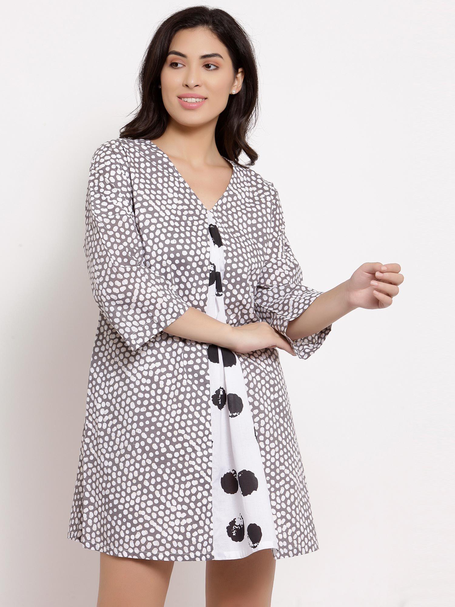 grey mix print dress