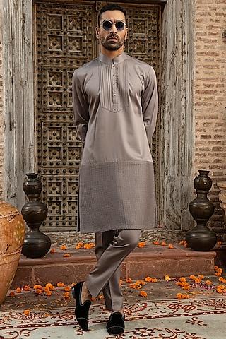 grey modal satin embroidered kurta set