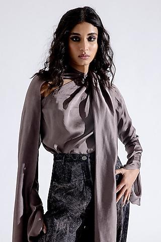 grey modal satin off-shoulder scarf top