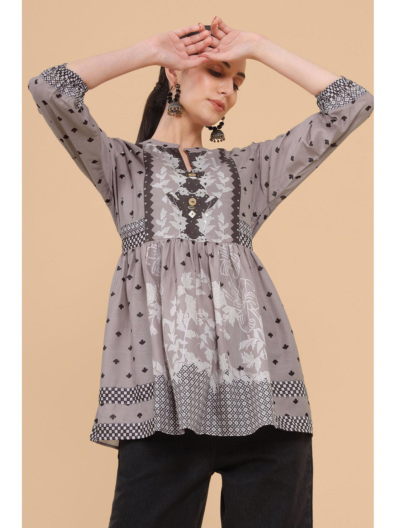 grey muslin printed tunic