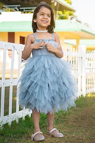 grey net dress with cape for girls