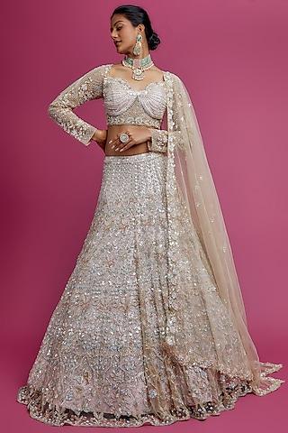 grey net sequined lehenga set