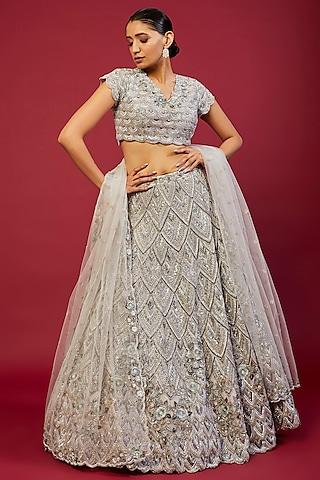 grey net sequins embellished lehenga set