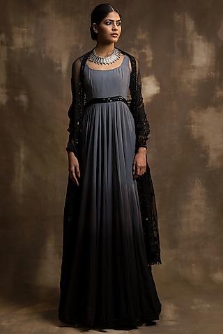 grey ombre anarkali set with hand work