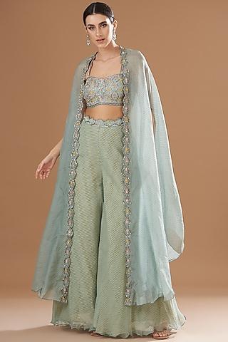 grey organza & raw silk embroidered cape set