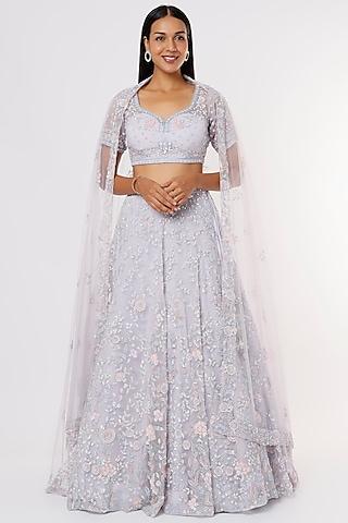 grey organza embellished lehenga set